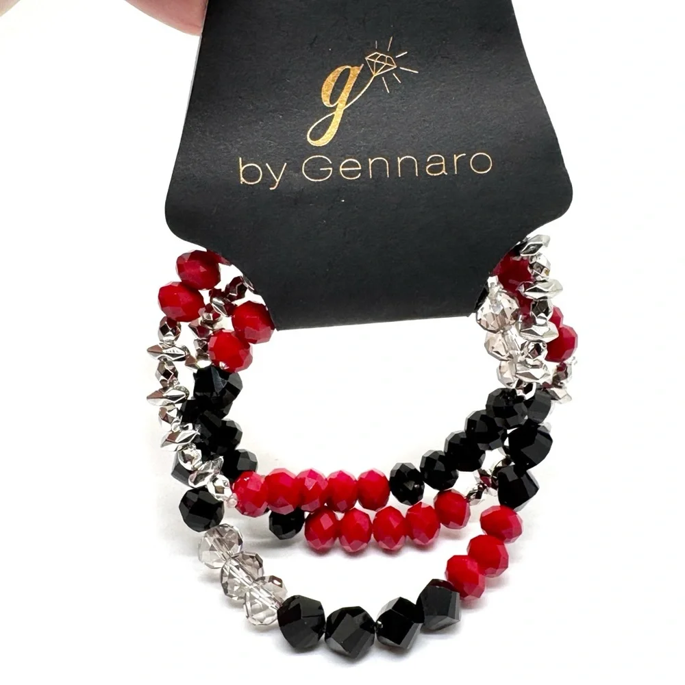 Gennaro Red & Black Faceted Bead Bracelet Set